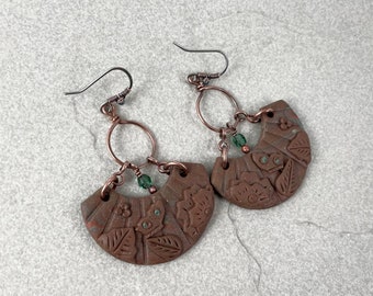 Brown and Green Autumn Clay Earrings, Polymer Clay Earrings