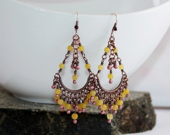 Yellow Chandelier Earrings Beaded Bohemian Lace Rustic Etsy