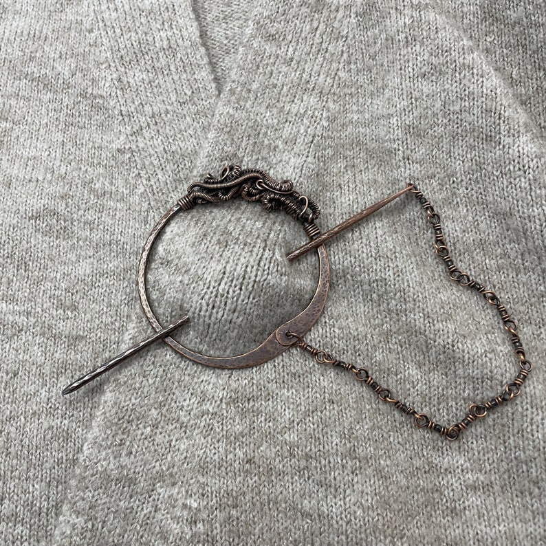 Copper Metal Wire Wrapped Pin, 60mm, Solid Copper, Wire Wrapped, Scarf