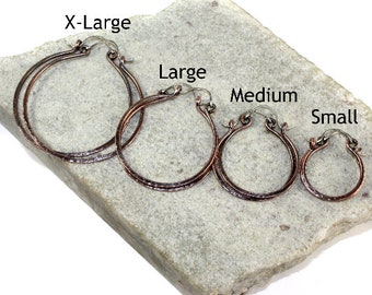 Copper Hammered Hoop Earrings, 4 Size Options Available
