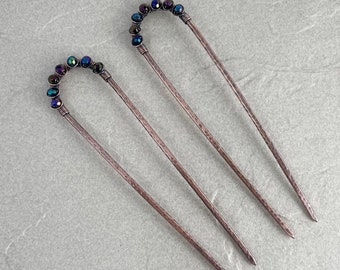 Metallic Rainbow Copper Hair Pin, Colourful Summer Wire Wrapped Hair Fork