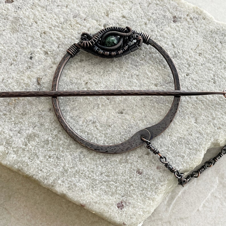 Green Copper Metal Wire Wrapped Pin, 60mm, Solid Copper, Wire Wrapped