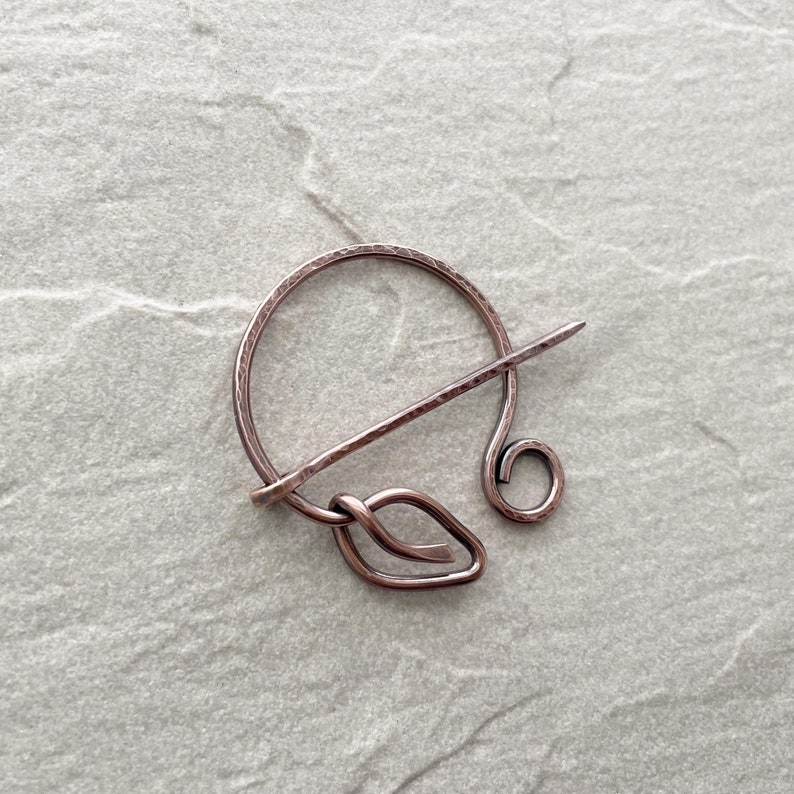 Leaf Penannular Shawl Pin, 2 Metal Options Antique Copper, Antique
