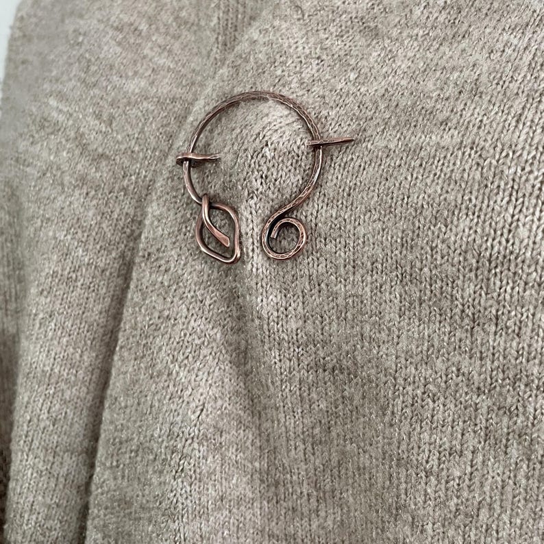Leaf Penannular Shawl Pin, 2 Metal Options Antique Copper, Antique