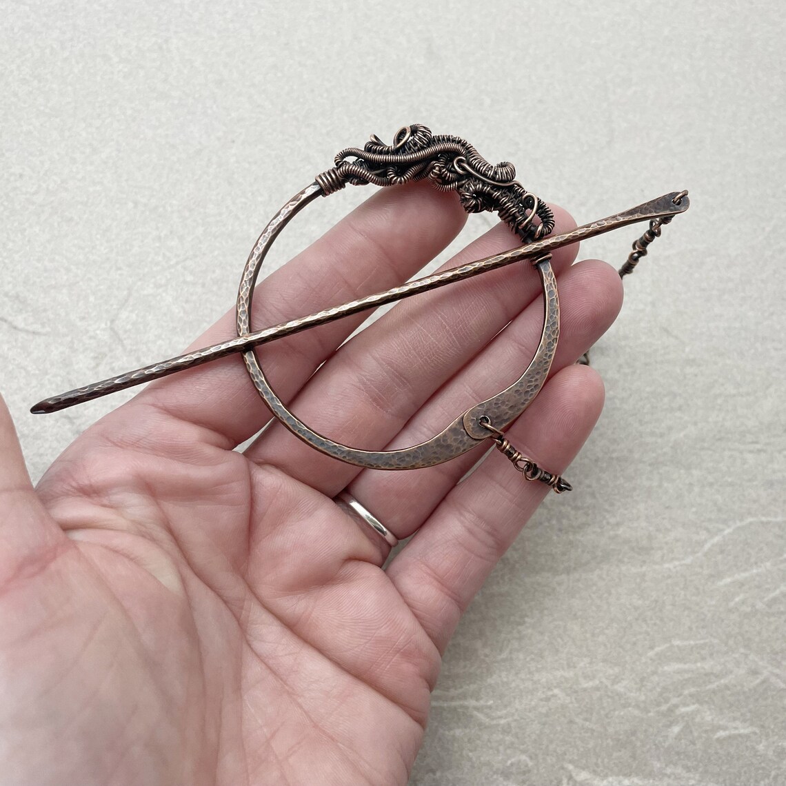 Copper Metal Wire Wrapped Pin, 60mm, Solid Copper, Wire Wrapped, Scarf