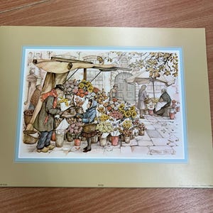 x 7 Anton Pieck Prints: DER BLUMENVERKÄUFER (für Decoupage)