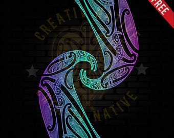 Puede incluir: Un diseño abstracto simétrico en tonos turquesa, morado y azul sobre un fondo negro. El diseño presenta intrincados patrones arremolinados y está etiquetado como "Creative Native". Una pancarta roja en la esquina superior derecha dice "FREE".