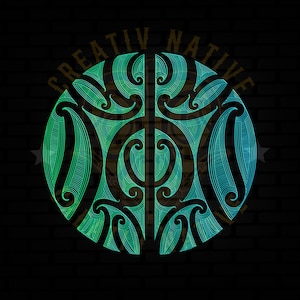 May include: A circular design in green and blue with intricate patterns, surrounded by the text "CREATIV NATIVE".