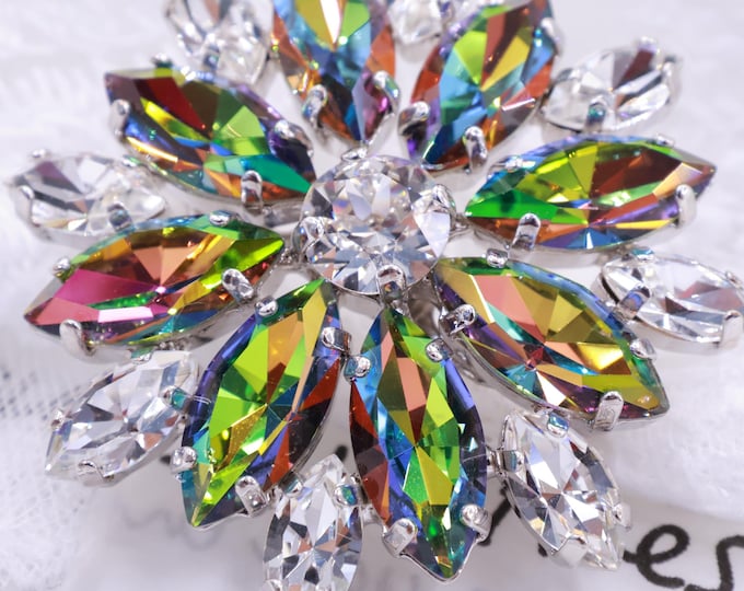 Antique Austrian Crystal Snowflake Brooch | Platinum Plated Art Deco Bridal Jewelry