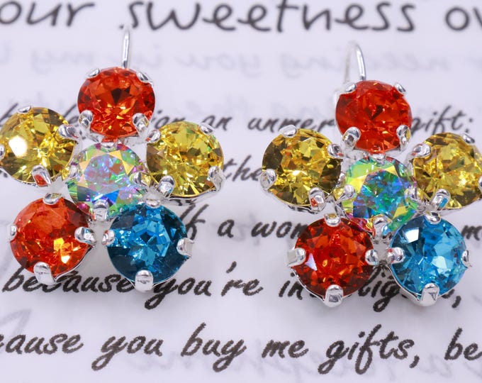 Flower Colored Drop Earrings: Austrian Crystal Bridal Jewelry