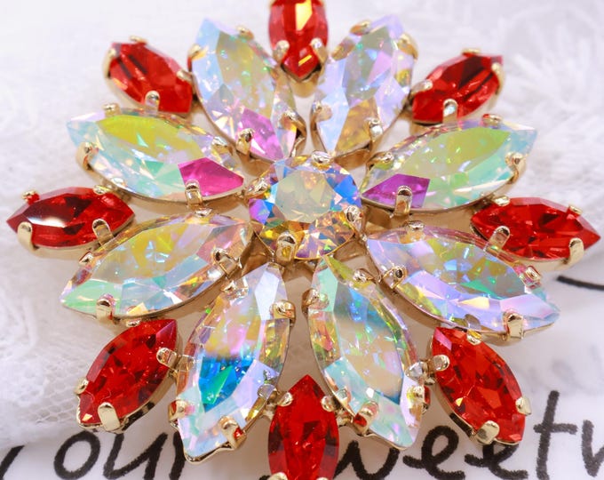 Antique Austrian Crystal Snowflake Brooch | Platinum Plated Art Deco Bridal Jewelry