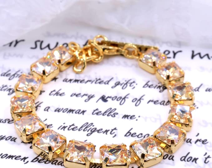 Golden Phantom Aspen Cut Austrian Crystal Bracelet - Gold Plated Bridal Jewelry