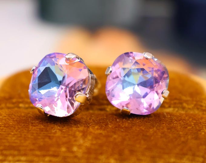 Violet Dazzling Colors Crystal Earrings: Square Cushion Cut, Bridesmaids Jewelry