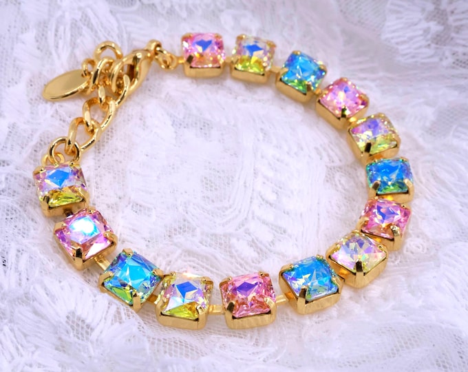 Colorful candy Aspen Cut Austrian Crystal Bracelet - sliver Bridal Jewelry