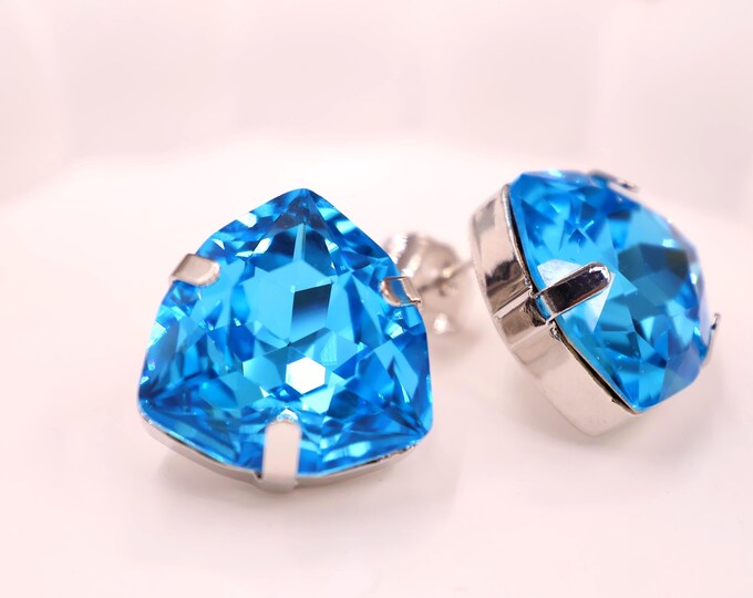 Austrian Sapphire Blue Crystal Chandelier Earrings: Bride and bridesmaids Wedding Jewelry