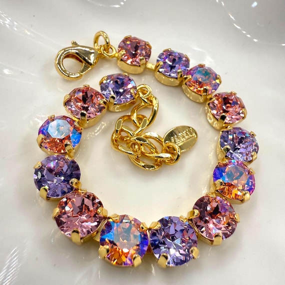 Pink & Violet Austrian Crystal Bracelet: Adjustable Bridal Jewelry