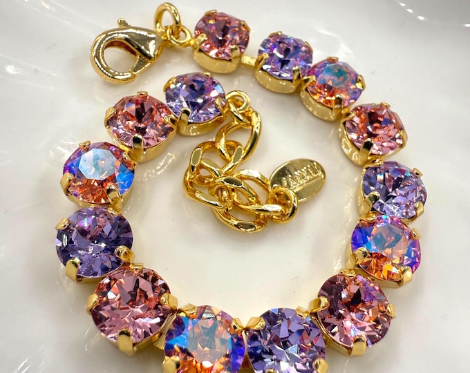 Pink & Violet Austrian Crystal Bracelet: Adjustable Bridal Jewelry