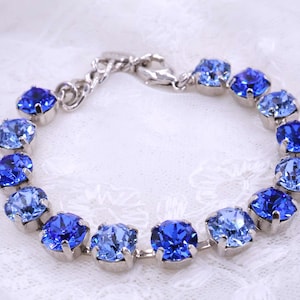 Blaues Kristall Armband: Verstellbarer Silber Brautschmuck