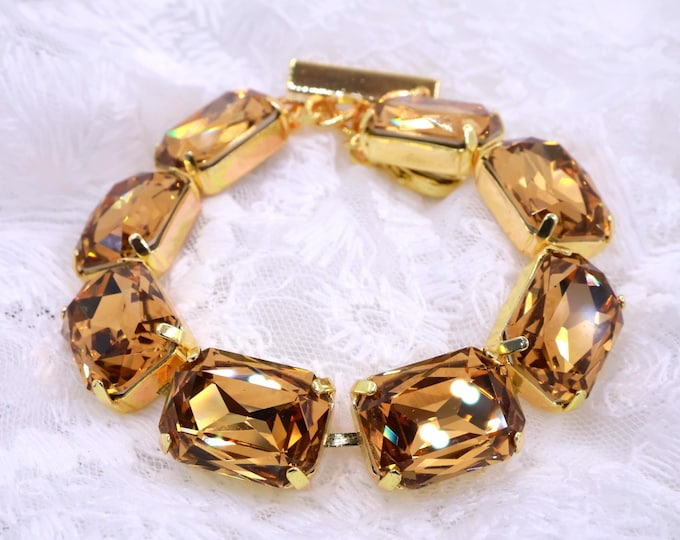 Light Smoky Yellow Topaz Maillard Style Austrian Crystal Bracelet - Silver Bridal Jewelry