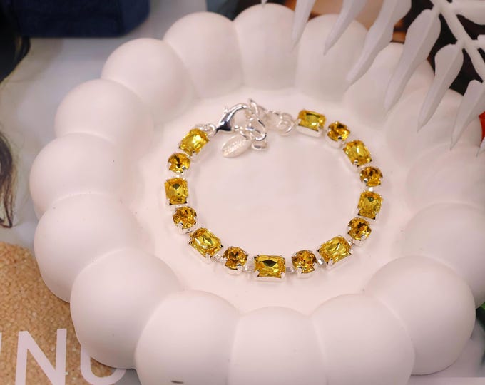 Austrian Crystal Bracelet:Sunflower Golden Crystal Colorful color mixing, Silver Adjustable Bridal Jewelry