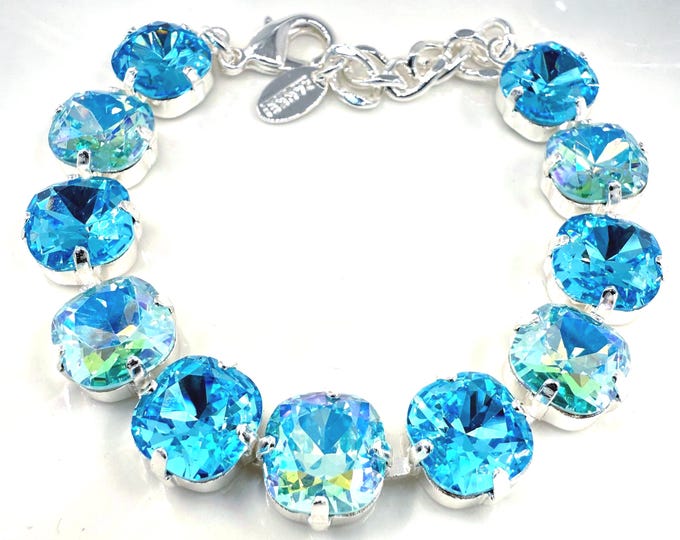 Swarovski Light Turquoise Crystal Bracelet: Adjustable Bridal Jewelry