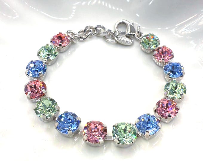 Austrian Crystal Bracelet: Pink, Blue, Green Bridal Jewelry
