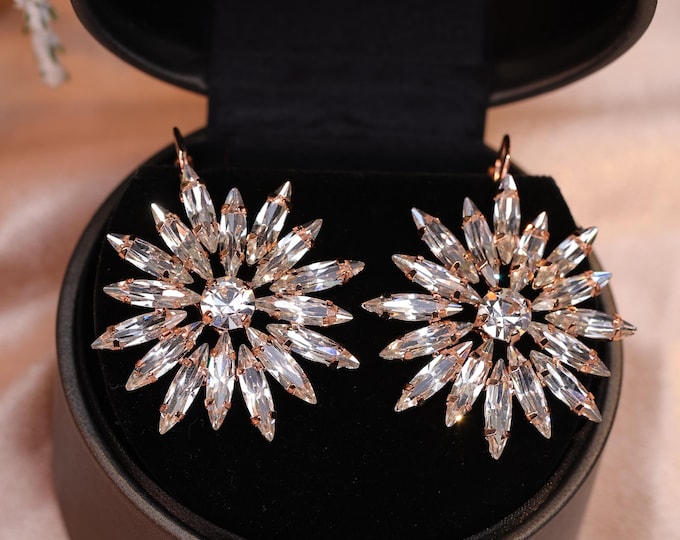 Frozen Heart Floral Crystal Bridal Jewelry Earrings – Capture a Magical Winter Glow on Your Big Day,Radiant Snowflake, Winter Weddings