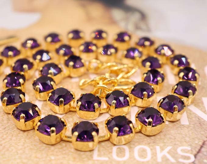 purple velvet Crystal Tennis Necklace: purple velvet Ombre Rainbow Boho Bridal Jewelry