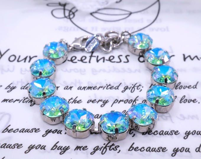 Light Turquoise Swarovski Crystal Bracelet: Adjustable Bridal Jewelry