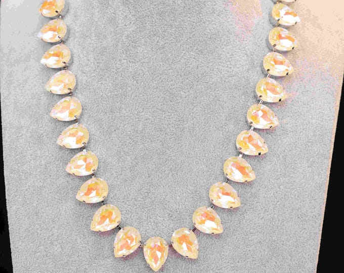 Elegant Pear-Shaped Protein Crystal and Austrian Crystal Necklace:Orange Protein Healing Bridal Jewelry and Anna Wintour Style Mother’s Gift