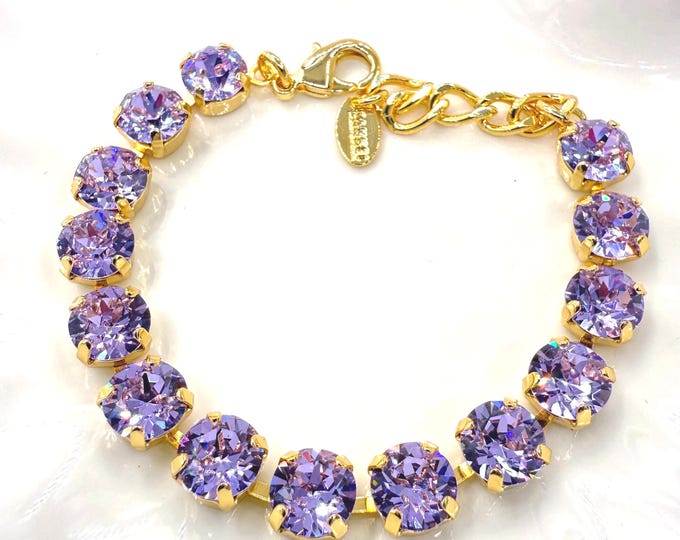 Violet Austrian Crystal Bracelet, Gold Plated Adjustable Bridal Jewelry