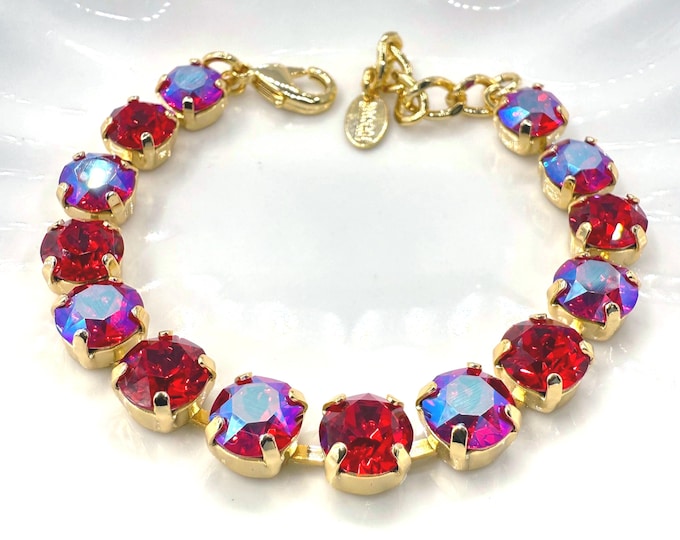 Red Flash Austrian Crystal Bracelet - Gold Plated Bridal Jewelry