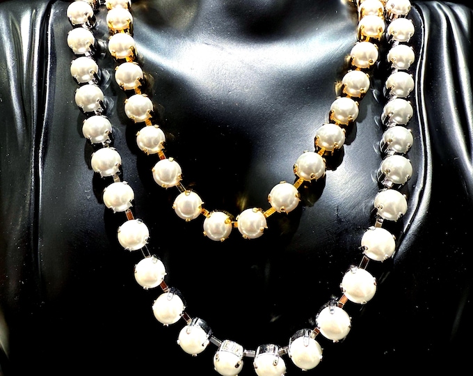 Swarovski glass pearl Tennis Necklace: Austrian Cut Bridal Jewelry