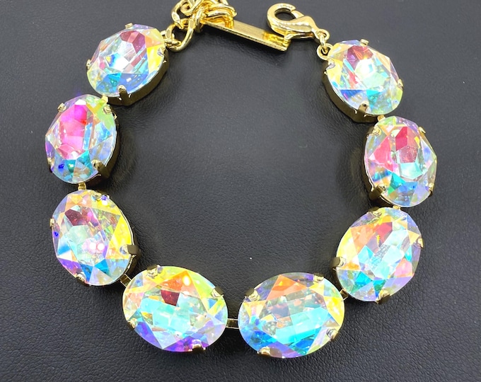 Aurora oval Austrian Crystal Bracelet - 18k Gold Bridal Jewelry