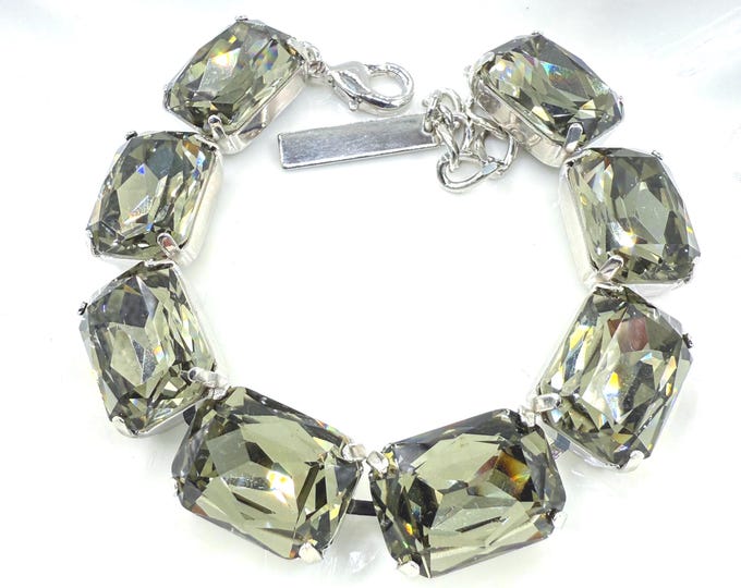 Diamond Gray Austrian Crystal Bracelet - Silver Bridal Jewelry