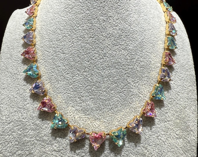 Georgian colorful heart Austria Crystal Necklace: Anna Wintour-Inspired Bridal Jewelry