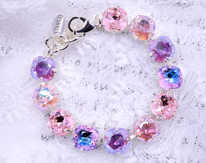 Rainbow Swarovski Crystal Bracelet - Rose Pink & Violet - Bridal Jewelry