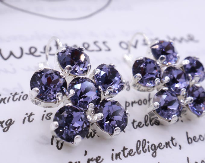 Tanzanite Austrian Crystal Flower Earrings: 18k Gold-Plated Bridal Jewelry