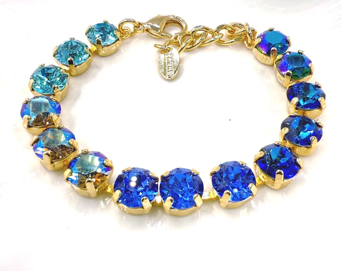Austrian Crystal Bracelet: Blue Bridal Jewelry, Adjustable Length