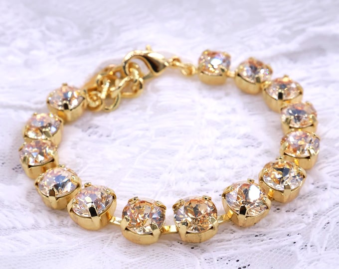 Champagne Gold Crystal Bracelet 7.5" - 18K Gold Plated Light Dance Jewelry - Museum-Grade Sparkle