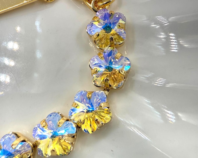 Sunflower Golden Crystal plum bossom Austrian Crystal Bracelet - Gold Plated Bridal Jewelry