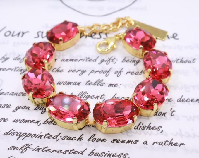 Rose red Austrian Crystal Bracelet - 18k Gold Bridal Jewelry