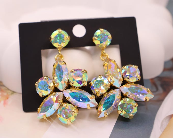 Aurora Rainbow Crystal Chandelier Earrings: Boho Wedding Jewelry