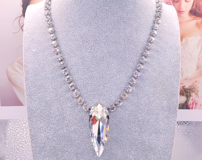 Large teardrop crystal Heart Pendant Necklace: Bridal Jewelry Gift