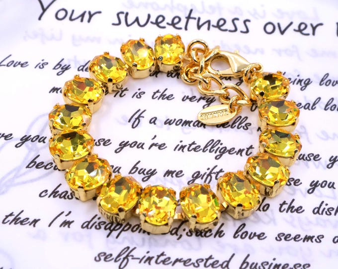 Golden Phantom Swarovski Crystal Bracelet: Oval gold,Adjustable Bridal Jewelry