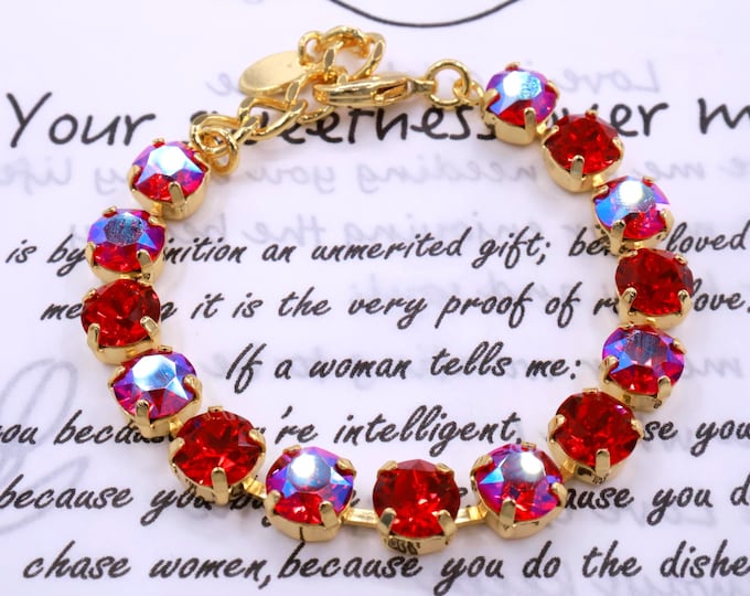 Red Flash Austrian Crystal Bracelet - Gold Plated Bridal Jewelry