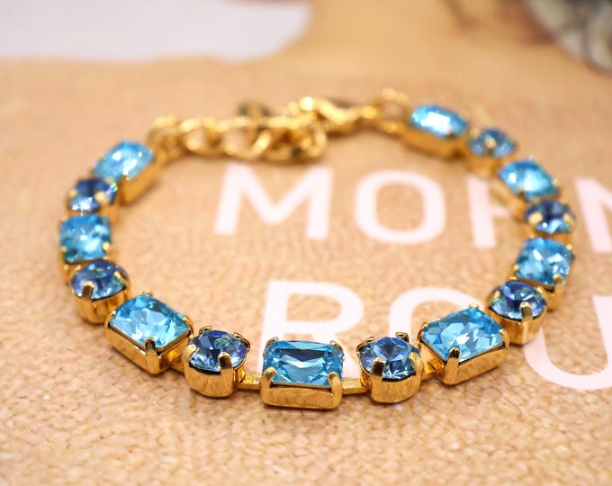 Austrian Crystal Bracelet:Light turquoise Colorful color mixing, Adjustable Bridal Jewelry