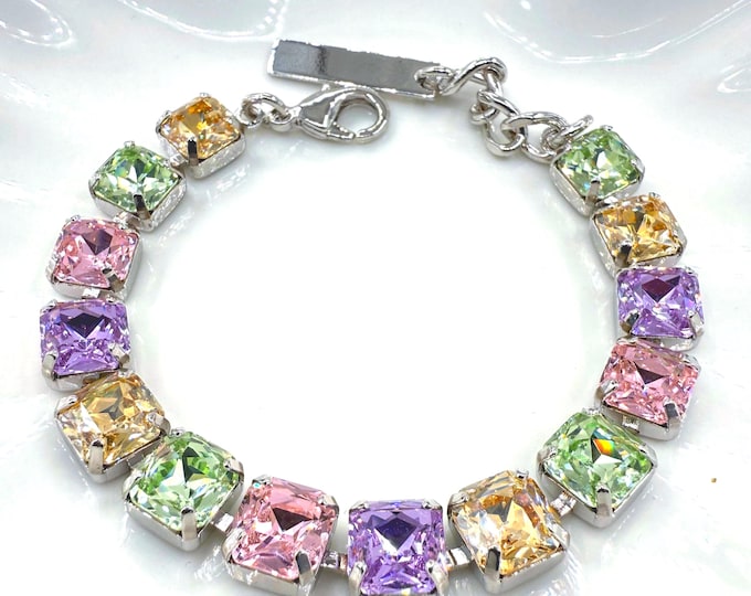 Colorful candy Aspen Cut Austrian Crystal Bracelet - sliver Bridal Jewelry