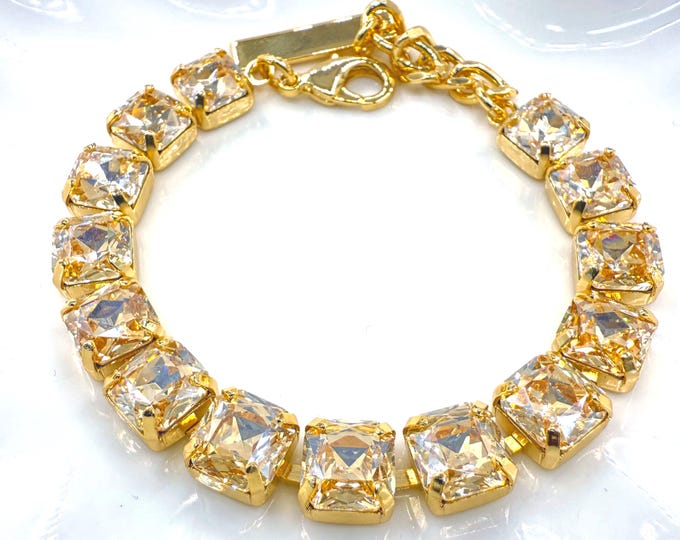 Golden Phantom Aspen Cut Austrian Crystal Bracelet - Gold Plated Bridal Jewelry