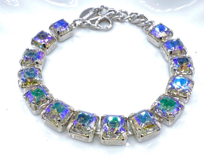 Iceland Aurora Aspen Cut Austrian Crystal Bracelet - Gold Plated Bridal Jewelry